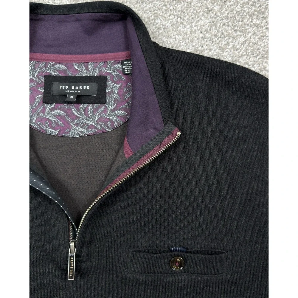Ted Baker Valerio Sweater Men's XL Size 5 Black 1/4 Zip Wool Blend Pullover